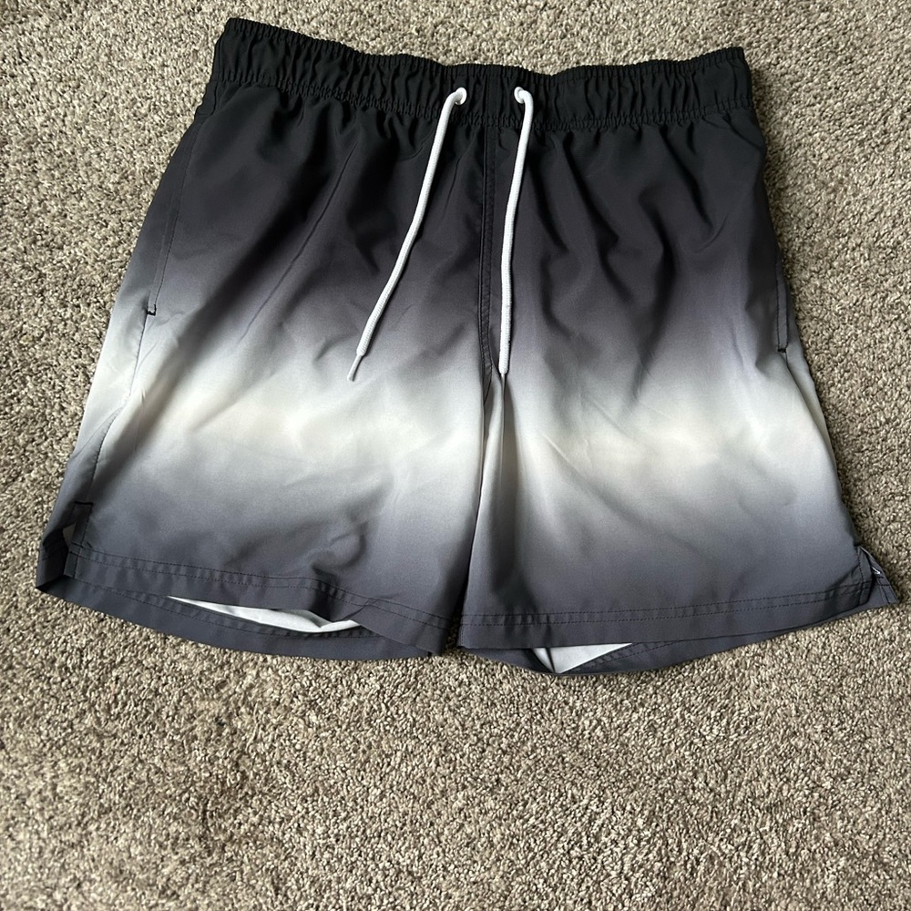 George Black and White Mesh Lined Swim Trunks